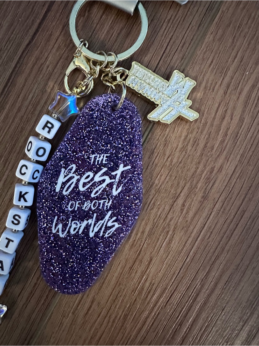 Hannah Montana Disney Purple Glitter "The Best of Both Worlds" Keychain new NWT - Picture 5 of 7